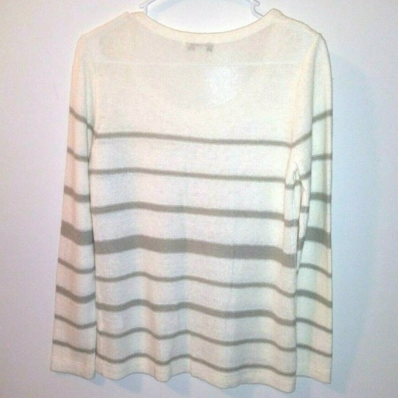 NWT COLDWATER CREEK sweater top silver sequins gray stripes LINEN BLEND - Picture 2 of 8